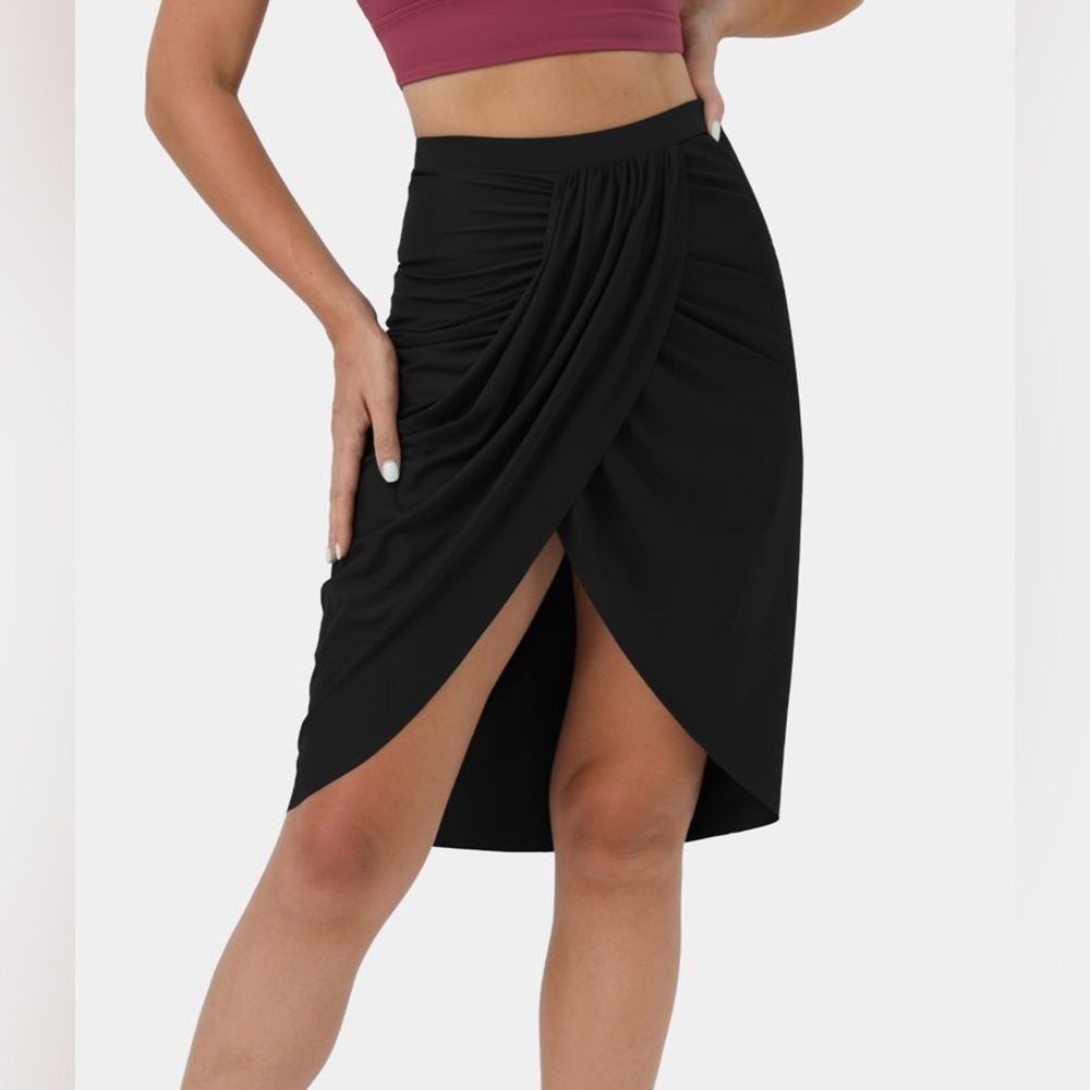 NWT HALARA High Waisted Draped Asymmetric 2-in-1 Pocket Casual Skirt Size L